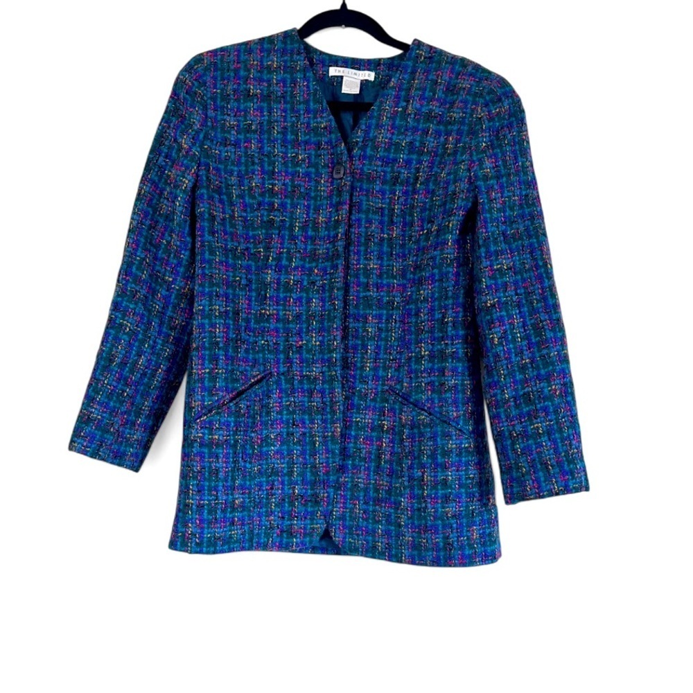 Vintage Tweed Textured 2 pocket button down blazer multi color sizeM career